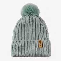 Aliap Wintermütze mit Bommel Ripp Merino Wolle Kindermütze