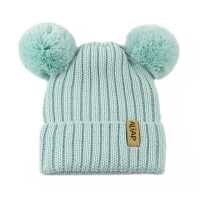 Aliap Wintermütze mit zwei Bommel Ripp Merino Wolle Kindermütze