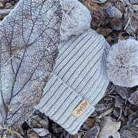 Aliap Wintermütze mit zwei Bommel Ripp Merino Wolle Kindermütze