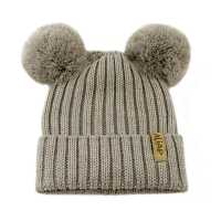 Aliap Wintermütze mit zwei Bommel Ripp Merino Wolle Kindermütze