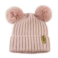Aliap Wintermütze mit zwei Bommel Ripp Merino Wolle Kindermütze