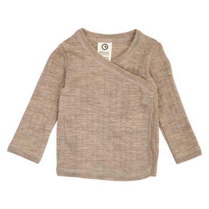 Müsli Baby Wickeljacke aus Merinowolle GOTS balsam melange 68