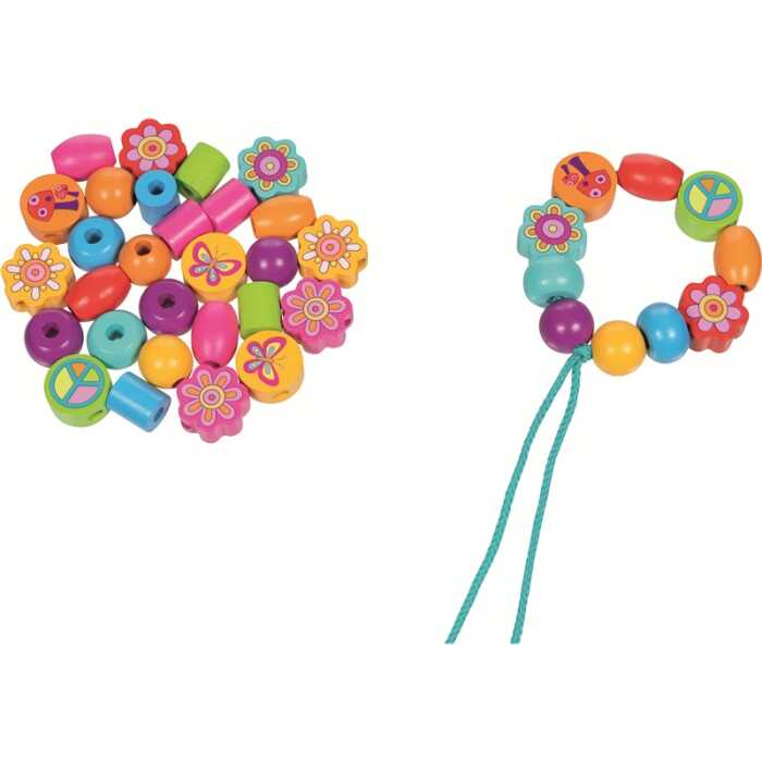 Goki Perlenset Flower Power, Zylinder Ø= 2cm, H= 2,2 cm 3+ Holz