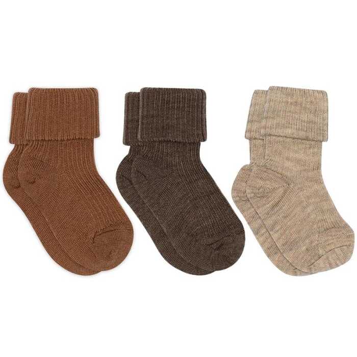 MP Denmark Wollripp Babysocke 3er Pack aus Schurwolle pecan pie 17/18
