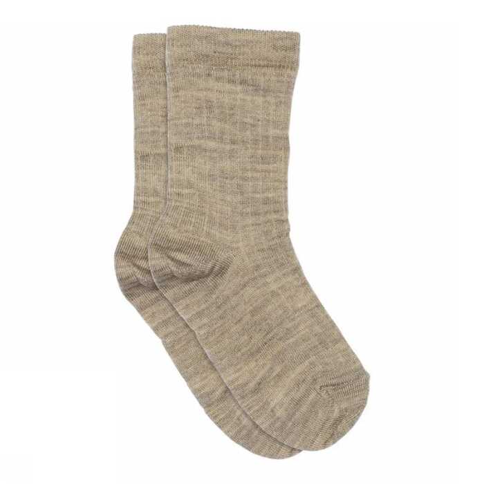 MP Denmark Wollripp Kindersocken aus Schurwolle light brown melange 25/28
