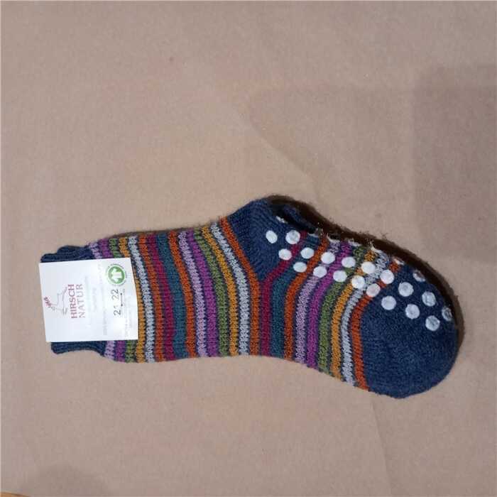 Hirsch Natur Kinder Vollplüsch Stoppersocke jeans Wolle kbT 21-22