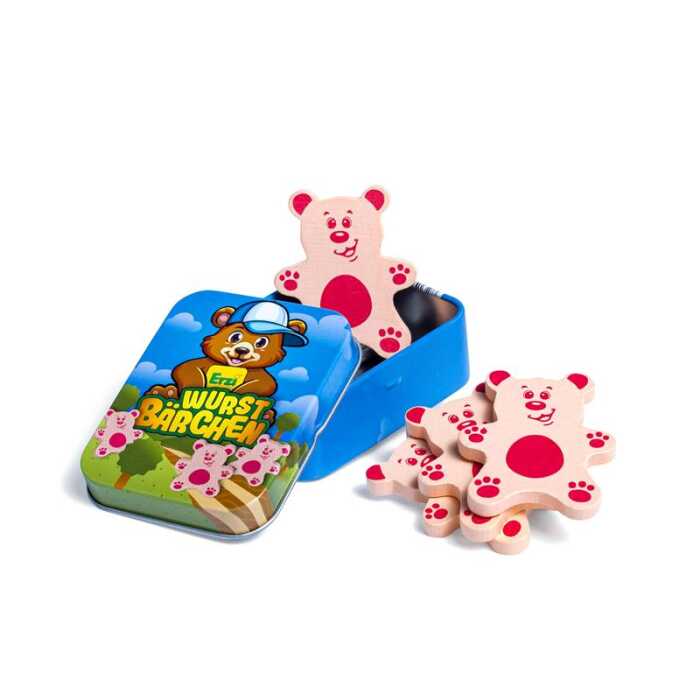 Erzi Wurstbärchen in der Dose Kinder Kaufladen Spielzeug aus Holz made in Germany