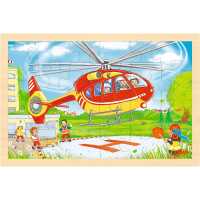 Goki Puzzle Hubschrauber Feuerwehr 24 Teile Beidseitig bedruckt Holz 3+