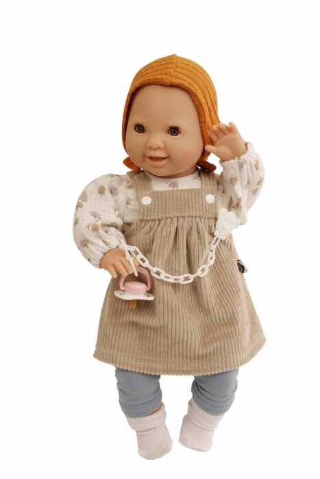 Schildkröt Puppe Schnullerbaby Lenchen 37 cm, Malhaar, braune Schlafaugen,Kleidung braun/orange/blau/weiss