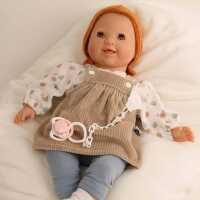 Schildkröt Puppe Schnullerbaby Lenchen 37 cm, Malhaar, braune Schlafaugen,Kleidung braun/orange/blau/weiss