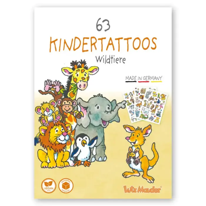 Lutz Mauder Verlag KinderTattoo-Set A6 3 Bögen Wildtiere 63 Stück