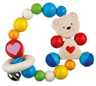 Goki Baby Greifling Elastik Herzbär Holz mit Glöckchen