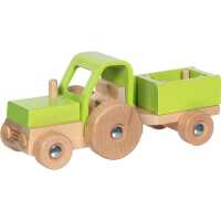 Goki Traktor mit Anhänger Kinder Holzspielzeug 2+