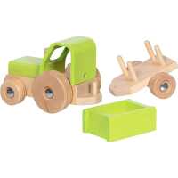 Goki Traktor mit Anhänger Kinder Holzspielzeug 2+