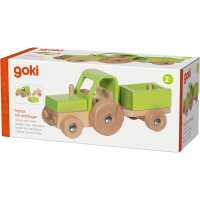 Goki Traktor mit Anhänger Kinder Holzspielzeug 2+