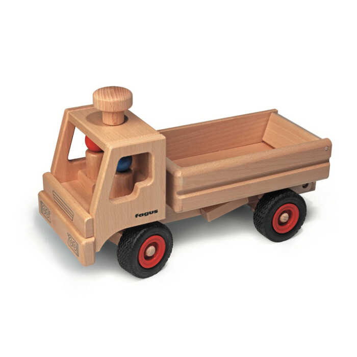 Fagus LKW-Kipper, lenkbar, Ladefläche kippbar, mit  2 Püppchen, Länge 33 cm3+