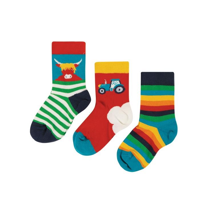 Frugi Kleine Socken 3er Pack Tractor Multipack_AW20_4