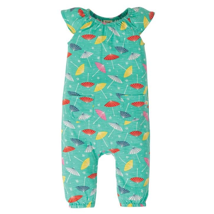 Frugi Niamh Gathered Play Overall  Pacific Aqua Parasols