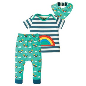 Frugi Frankie Outfit  Steely Blue Stripe/Rainbow